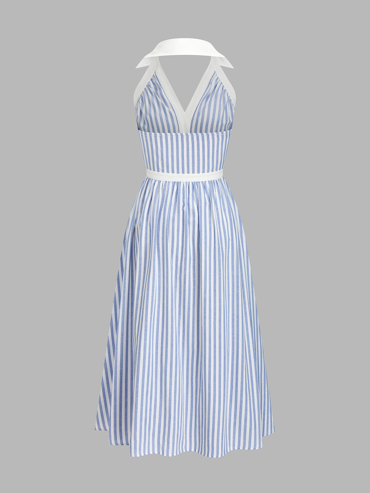 Striped Cotton Blend Collared Halter Midi Dress