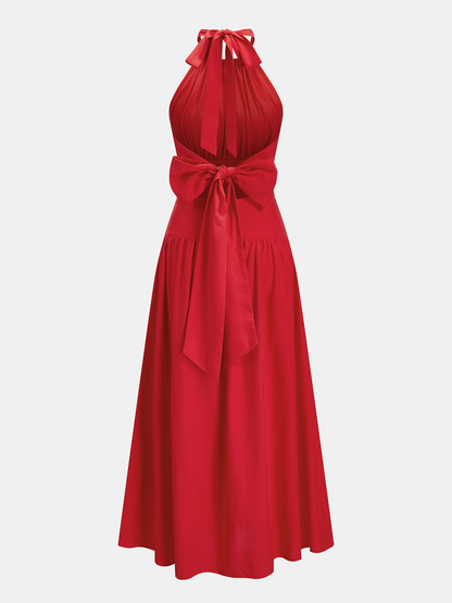 Back Bow Halter Neck Maxi Dress