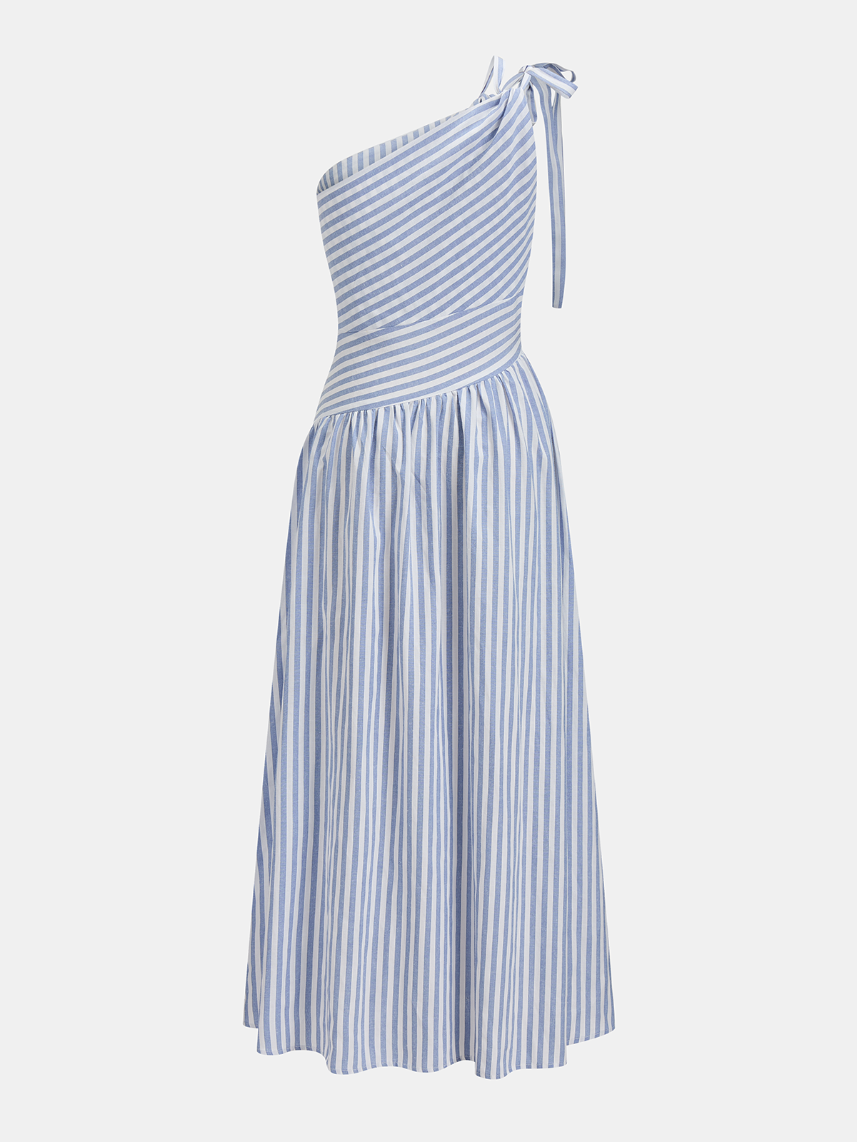 One Shoulder Striped Cotton Blend Maxi Dress