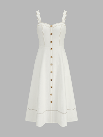 Contrast Stitch Button Front Midi Cami Dress
