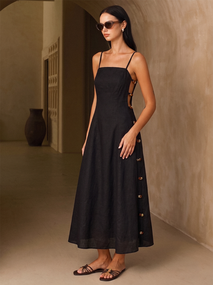 Linen-Blend Amber Detail Cami Midi Dress