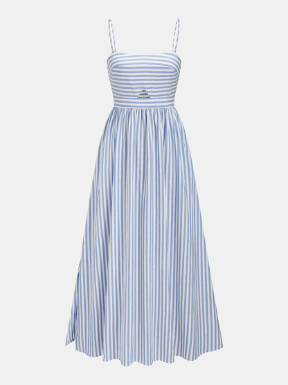 Striped Cutout Cotton Blend Cami Maxi Dress