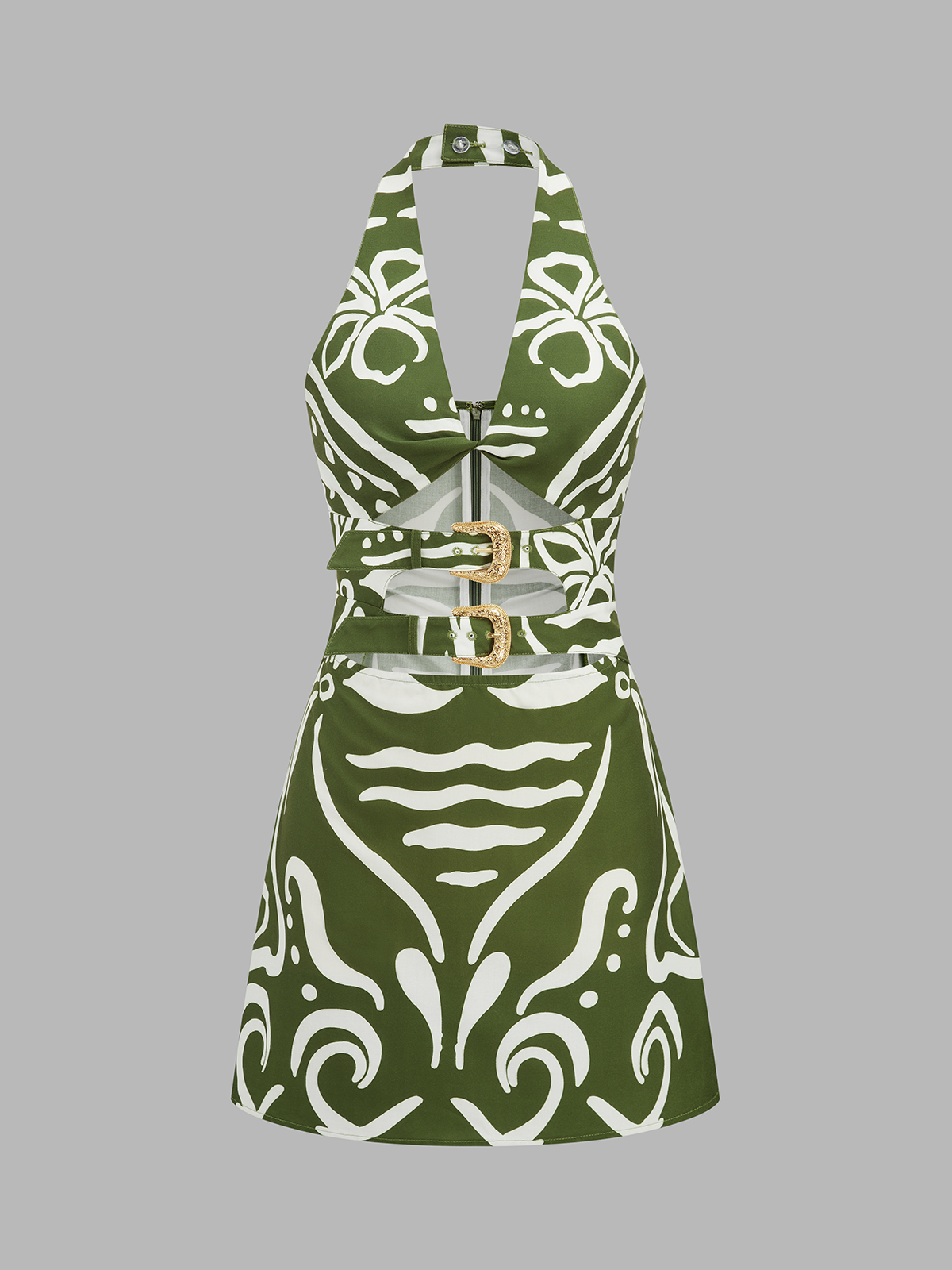 Printed Halter Cut Out Mini Dress