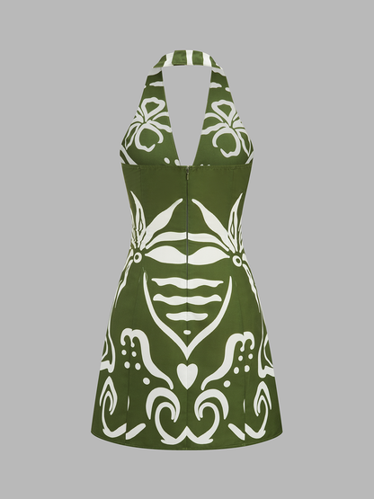 Printed Halter Cut Out Mini Dress