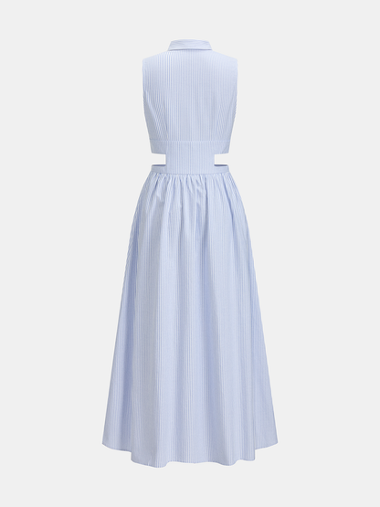 Sleeveless Cutout Striped Midi Shirt Dress