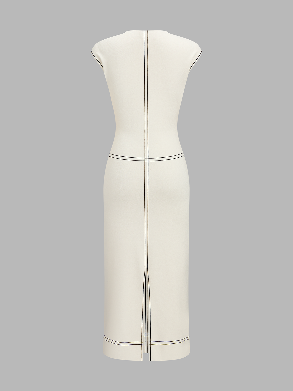 Fitted Sleeveless Contrast Stitch Knit Midi Dress