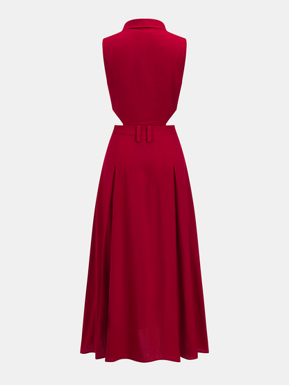 Cotton Linen Sleeveless Cutout Maxi Dress