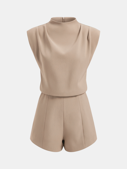 Draped Sleeveless Mock Neck Romper