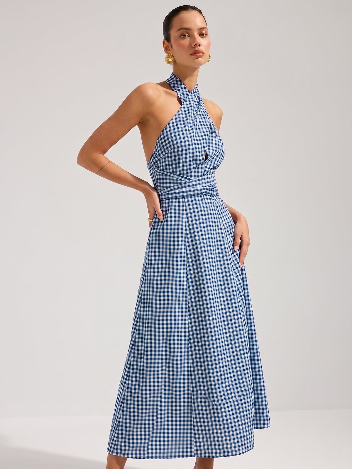 Gingham Halter Cotton Maxi Dress