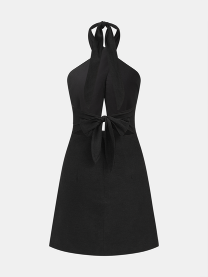 Cross Halter Cotton Linen Mini Dress