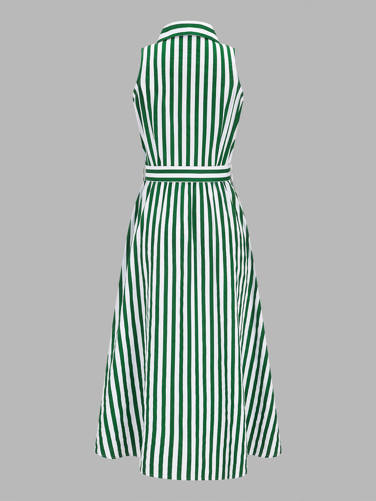 Striped Sleeveless Cotton Belted Midi Dress
