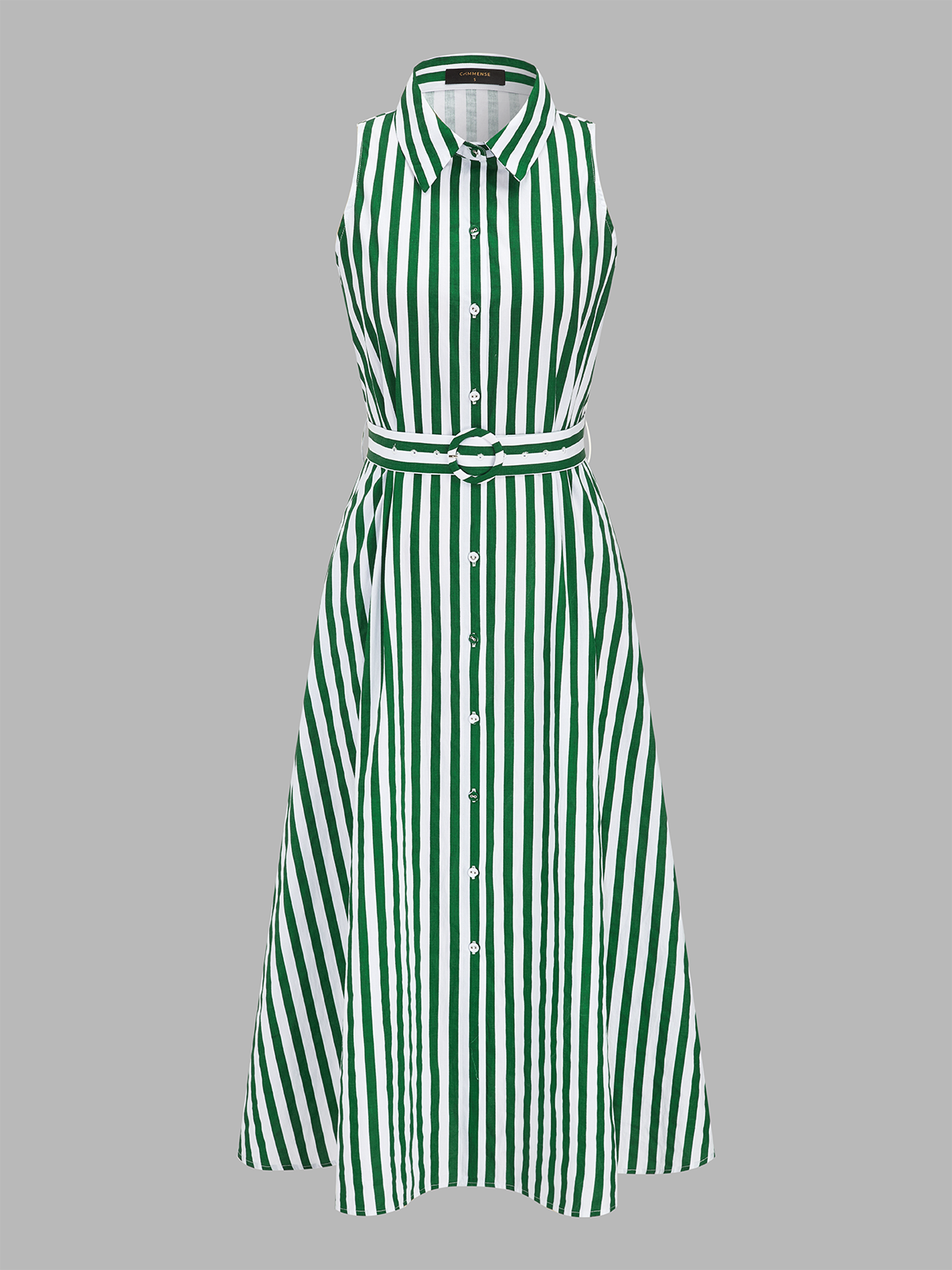 Striped Sleeveless Cotton Belted Midi Dress