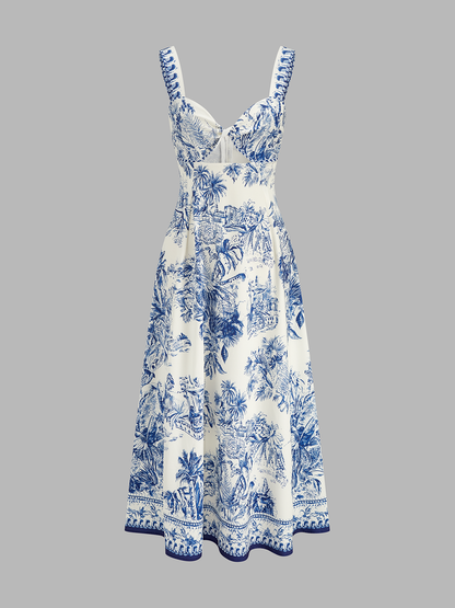 Tropical Print Cutout Sleeveless Maxi Dress