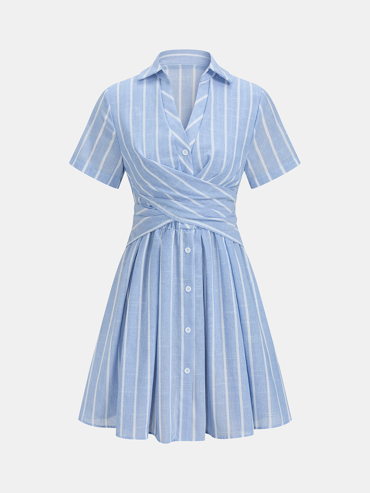 Striped Cotton Linen Short Sleeve Shirt Dress