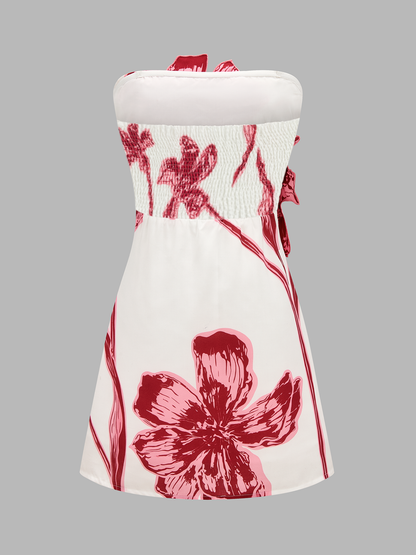 3D Floral Strapless Mini Dress