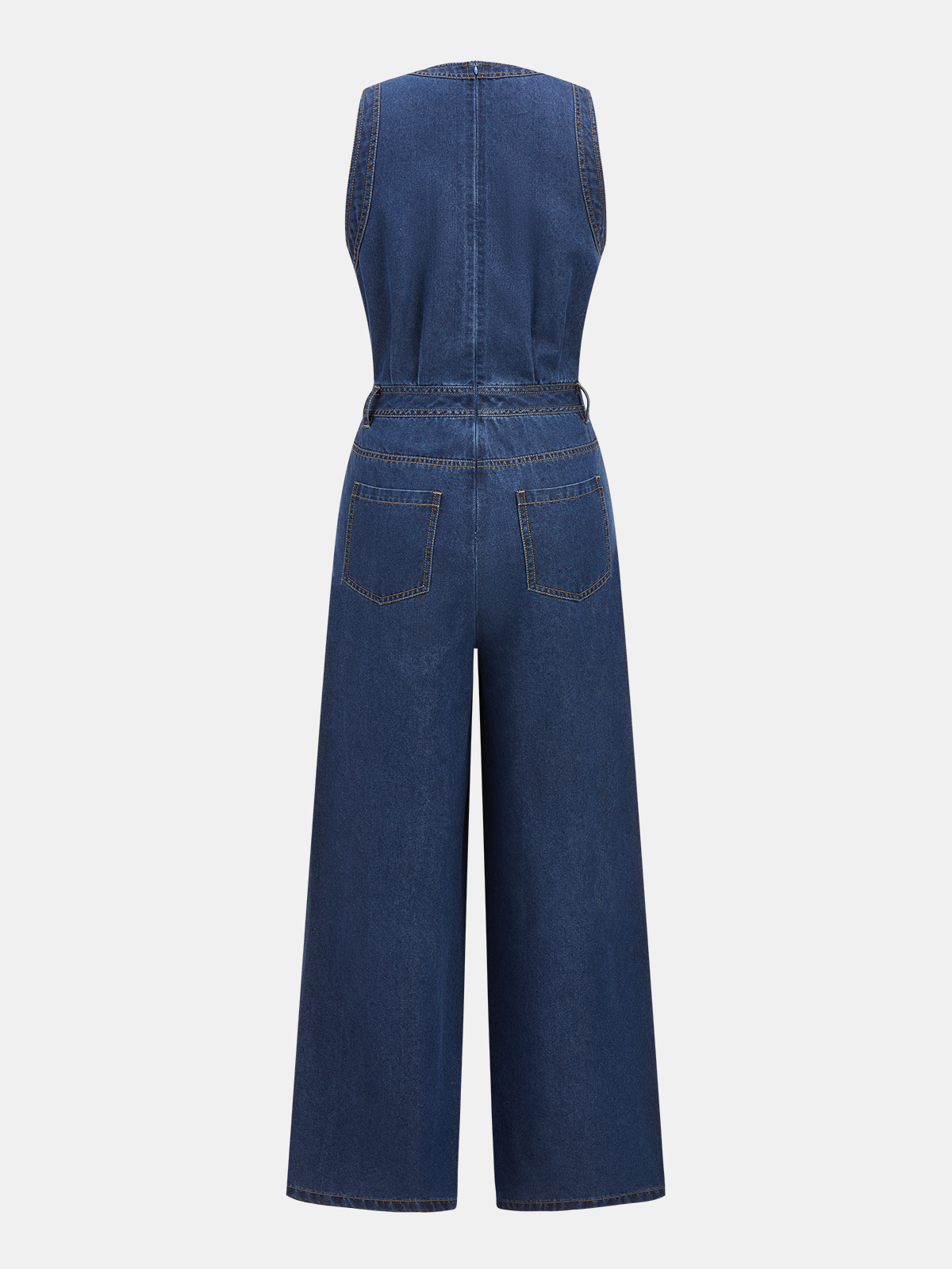Denim V-Neck Sleeveless Jumpsuit