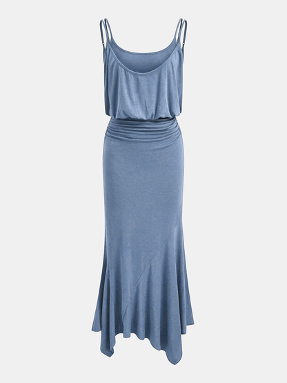 Ruched Asymmetric Cami Maxi Dress