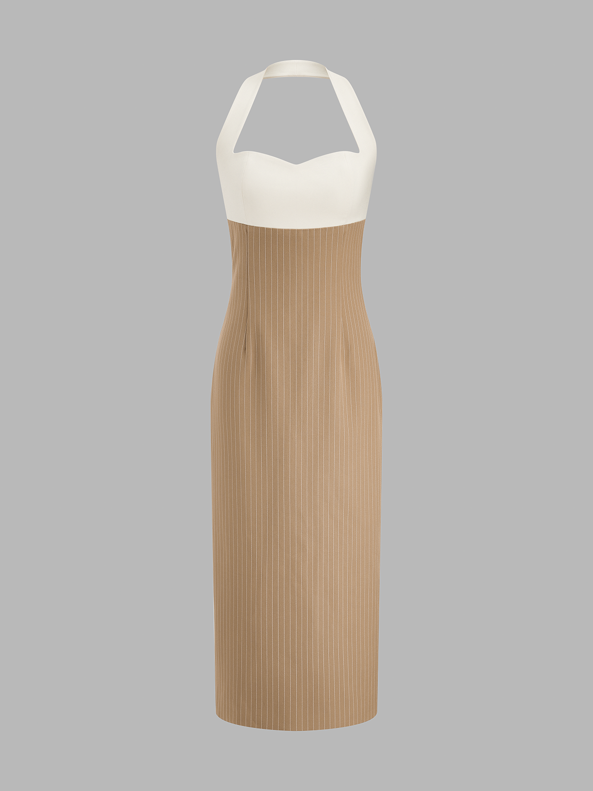 Color Block Halter Pinstripe Midi Bodycon Dress