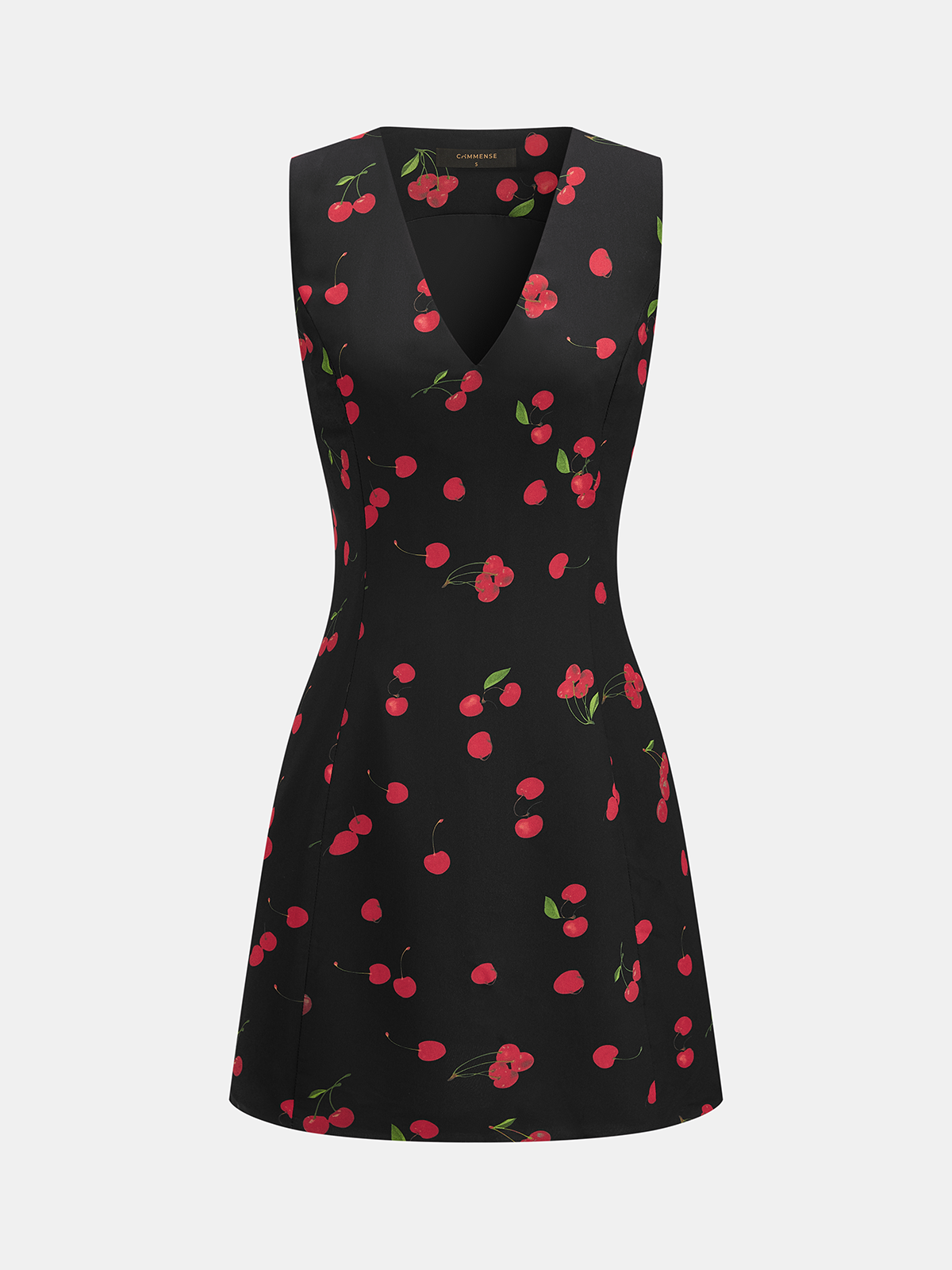 Cherry Print Sleeveless V-Neck Mini Dress