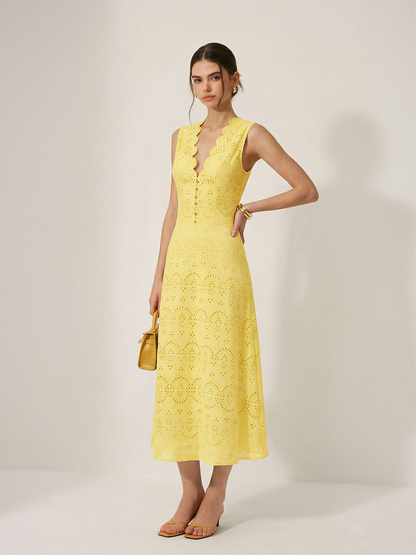 Cotton Sleeveless Embroidered Eyelet Dress