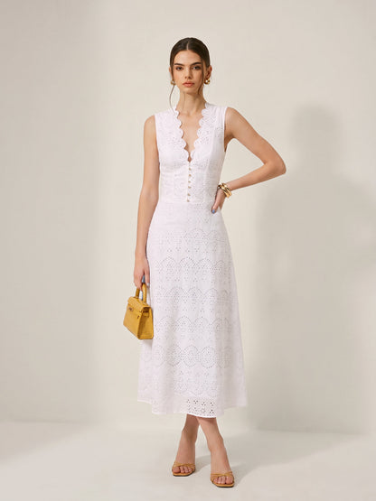 Cotton Sleeveless Embroidered Eyelet Dress
