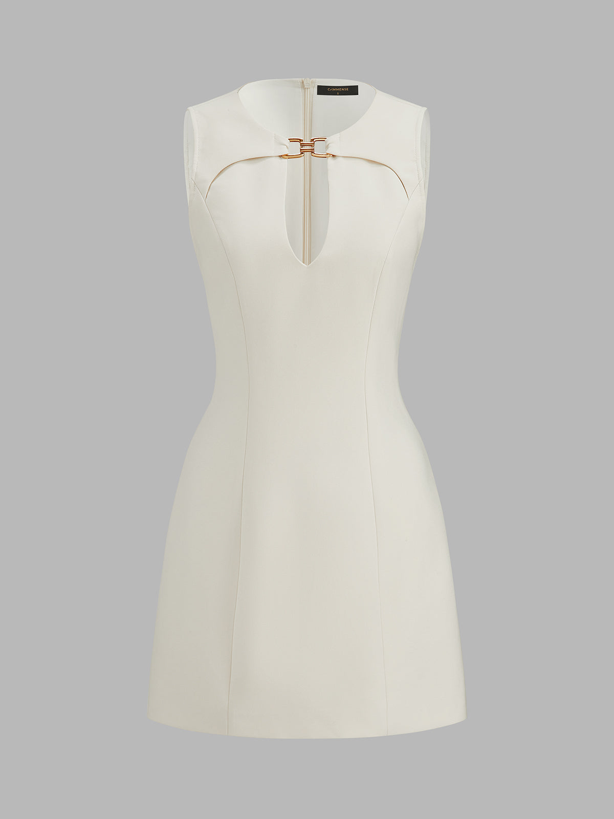 Metal Link Keyhole Neck Sleeveless Mini Dress