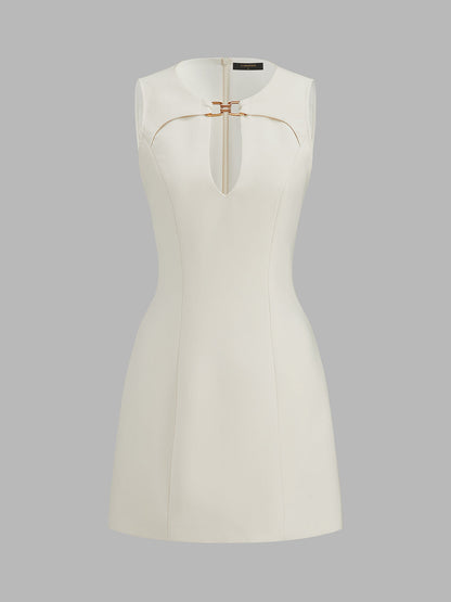 Metal Link Keyhole Neck Sleeveless Mini Dress