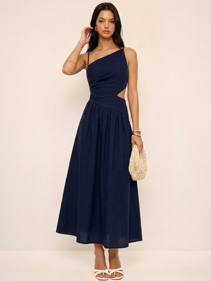 Striped Cut-Out Asymmetric Cami Maxi Dress