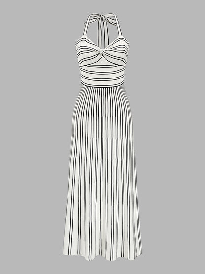 Striped Halter Knit Midi Dress