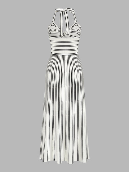 Striped Halter Knit Midi Dress
