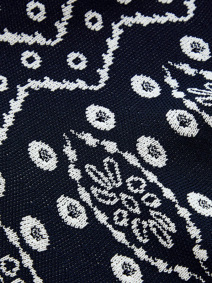 Scallop Trim Ethnic Pattern Knit Mini Dress