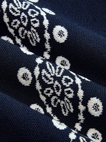 Scallop Trim Ethnic Pattern Knit Mini Dress