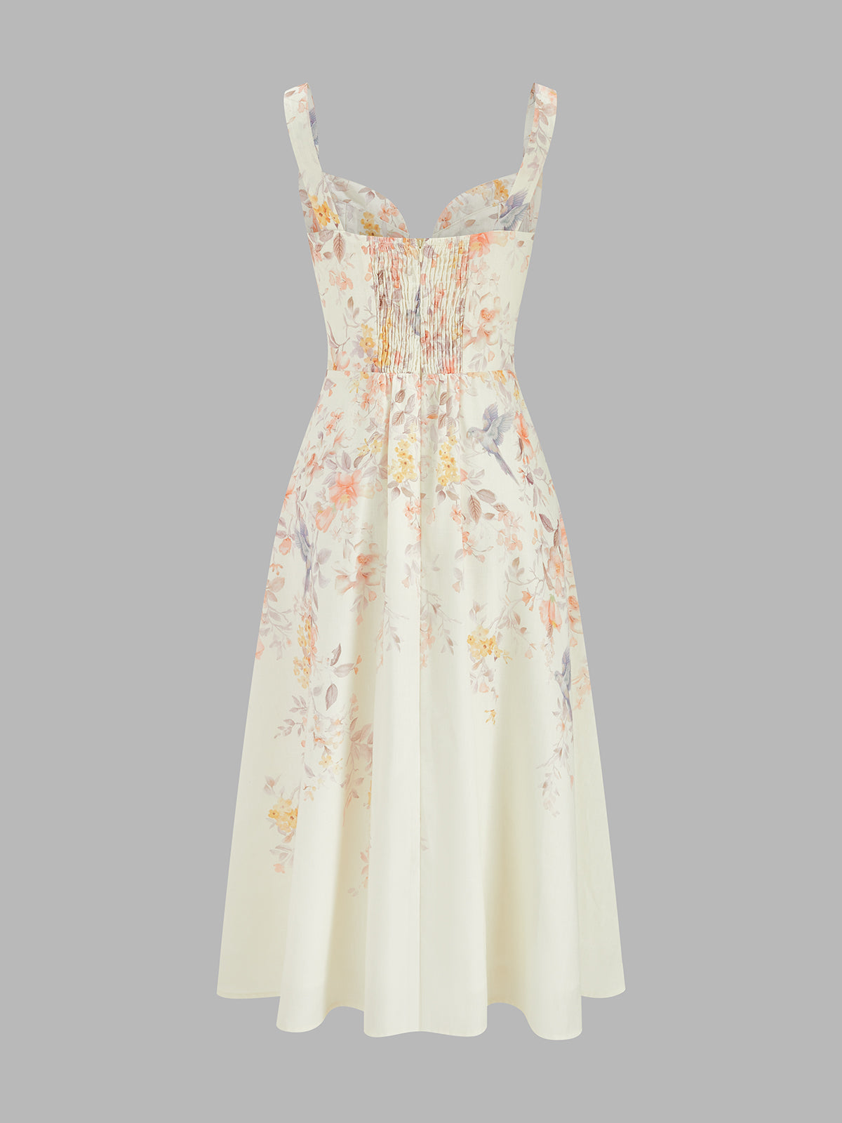 Floral Bird Print Bustier Strap Midi Dress