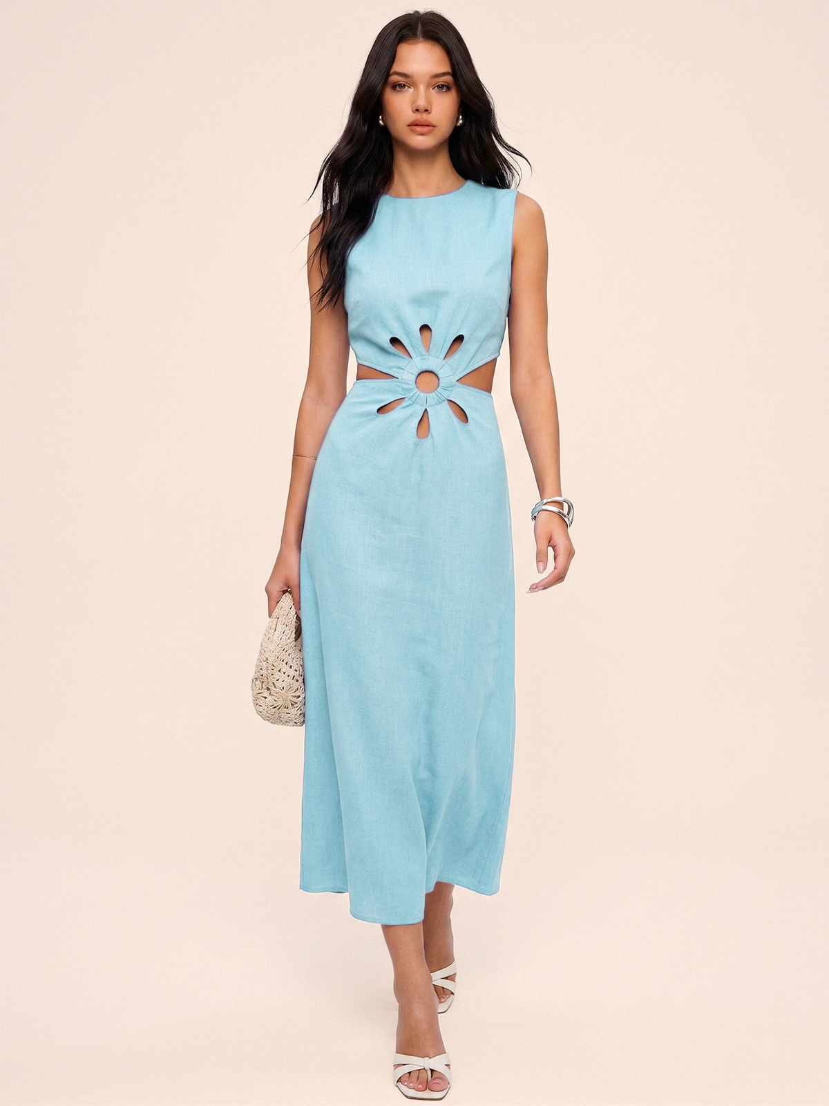 Cutout Waist Sleeveless Maxi Dress