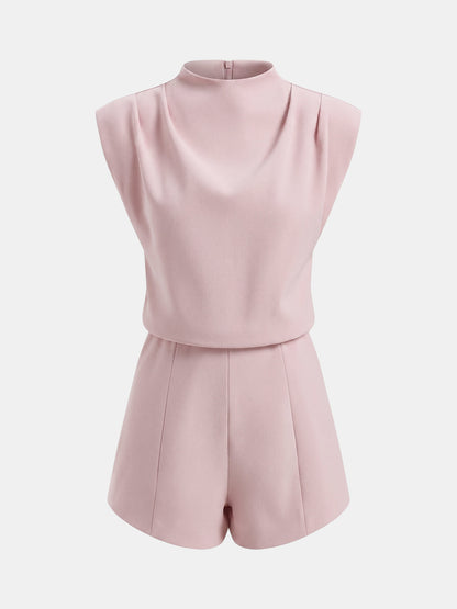 Draped Sleeveless Mock Neck Romper
