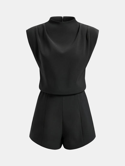 Draped Sleeveless Mock Neck Romper