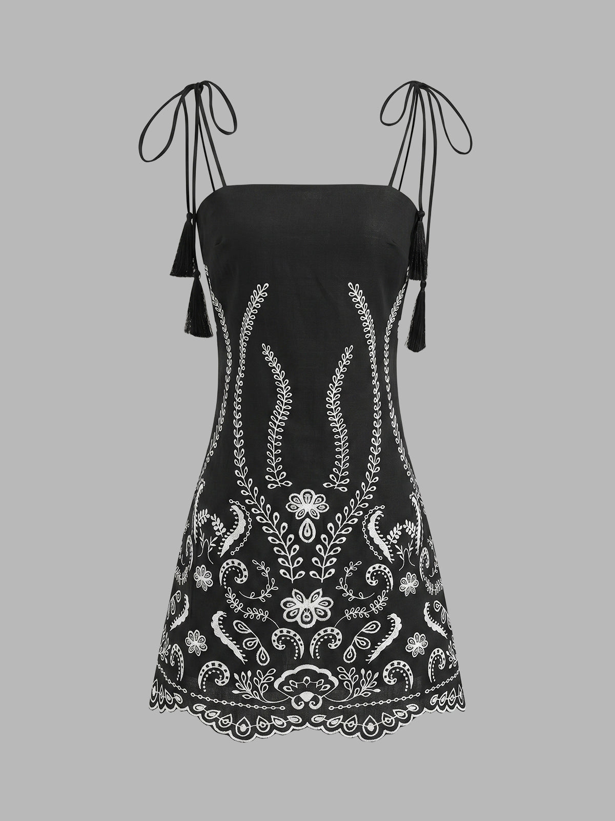 Tassel Tie Embroidered Cami Mini Dress