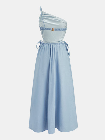 Cutout Tie-Side Cotton Linen Midi Dress