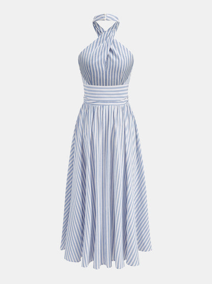 Striped Halter Tie-Waist Maxi Dress