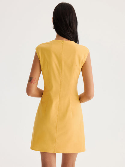 Linen Blend Eyelet Trim Sleeveless Mini Dress