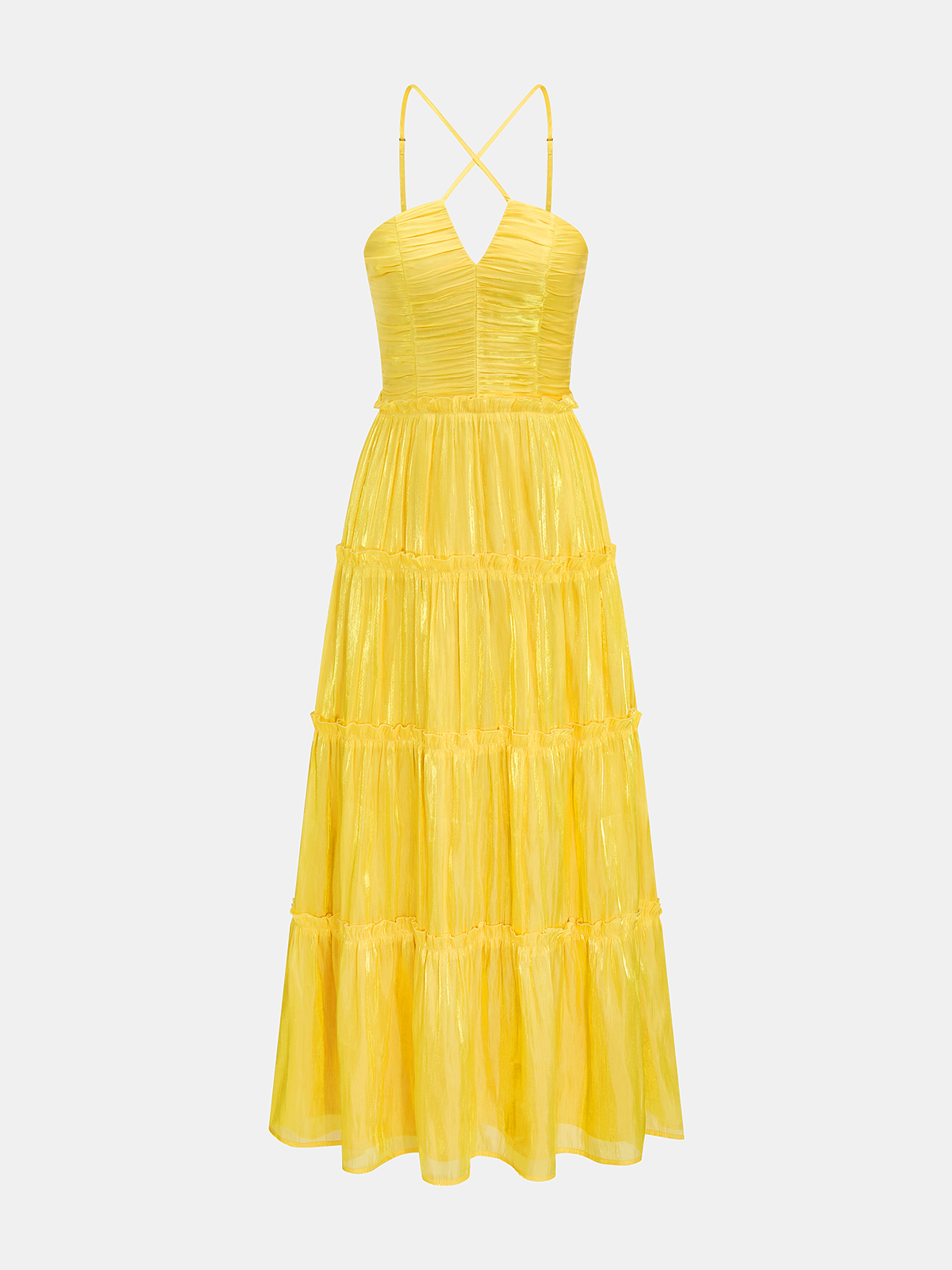 Halter Ruched Tiered Maxi Dress