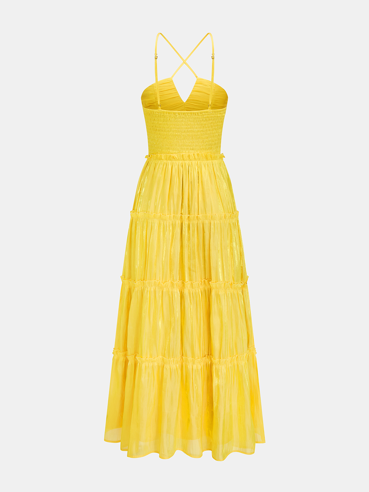 Halter Ruched Tiered Maxi Dress