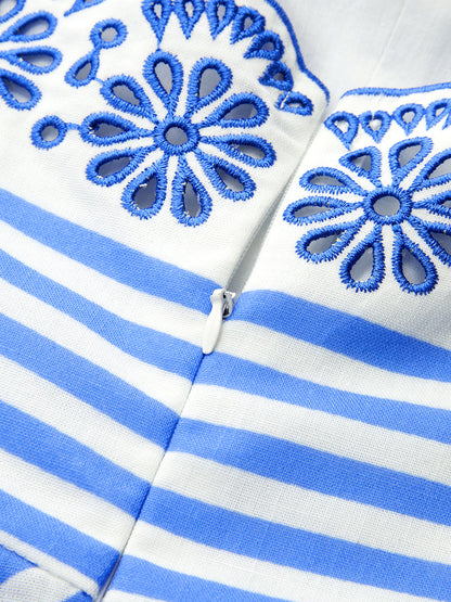 Embroidery Striped Cami Midi Dress