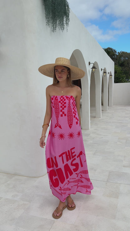 Elidie Strapless Maxi Dress - Pink/Red Tide