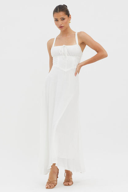 Sweet Pea Tied Bust A-Line Midi Dress White