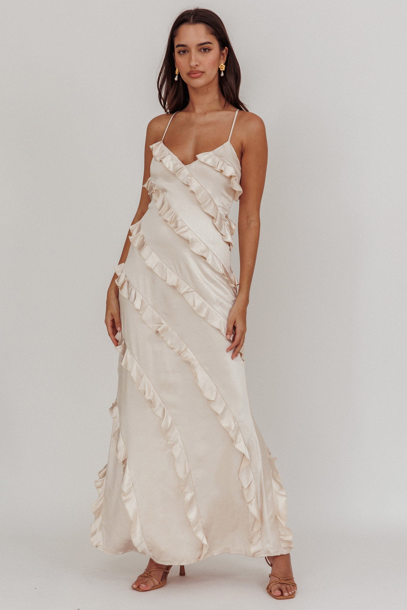 Arrabel Ruffle Trim Maxi Dress Champagne