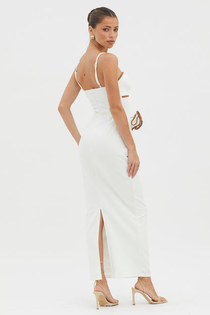 Griselda Flower Decoration Maxi Dress White