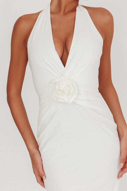 Sinners Rosette Halter Neck Maxi Dress White