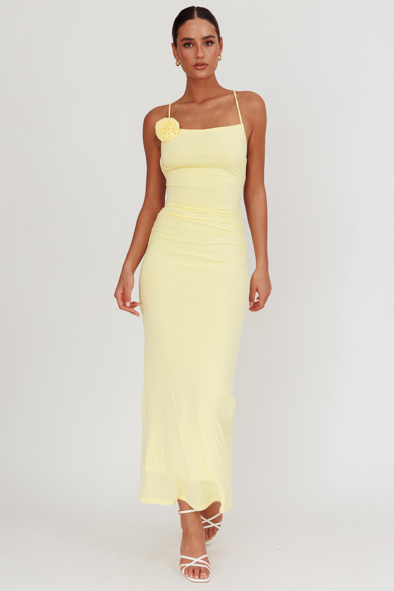 Ignite Rosette Backless Maxi Dress Lemon