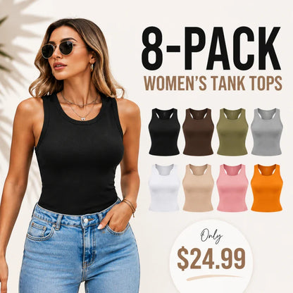 🍃Round Neck Built-in Bra Ribbed Tank Top